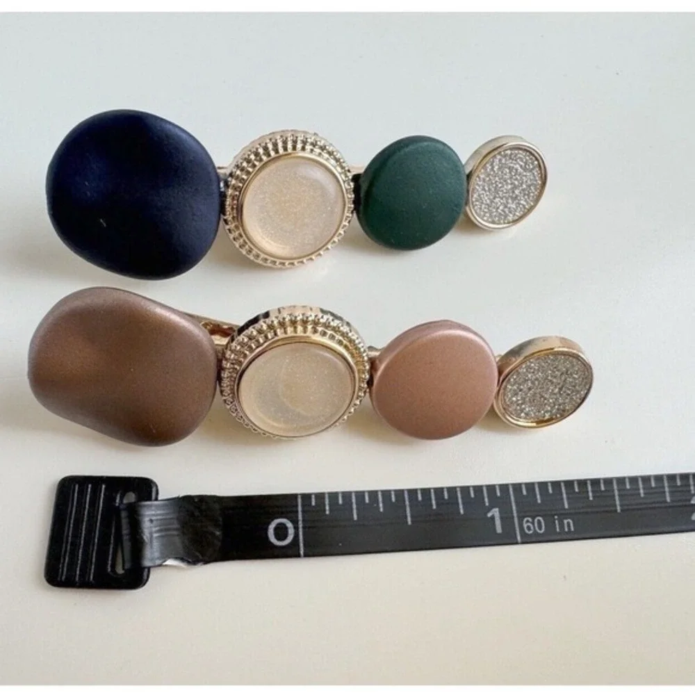 Set Multi Color Stone Gold Tone Alligator Hair Clips Navy Green Bronze Mauve J-0